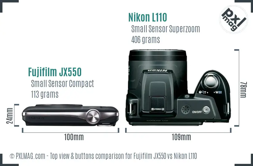 Fujifilm JX550 vs Nikon L110 top view buttons comparison