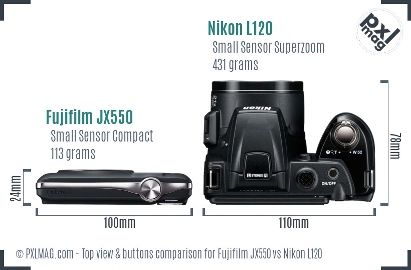 Fujifilm JX550 vs Nikon L120 top view buttons comparison