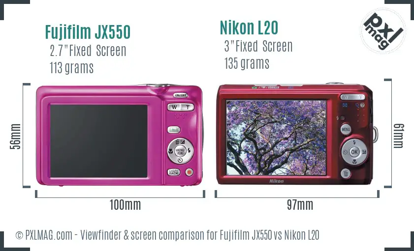 Fujifilm JX550 vs Nikon L20 Screen and Viewfinder comparison