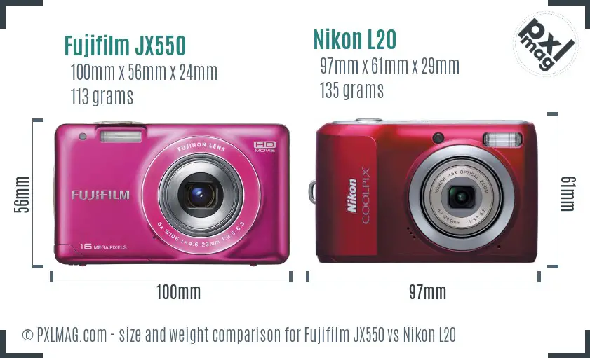 Fujifilm JX550 vs Nikon L20 size comparison