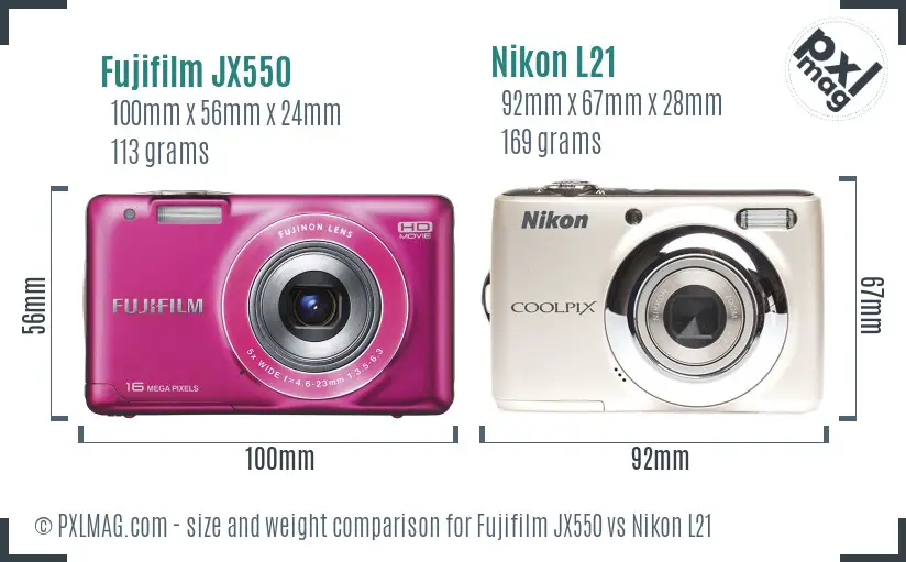 Fujifilm JX550 vs Nikon L21 size comparison