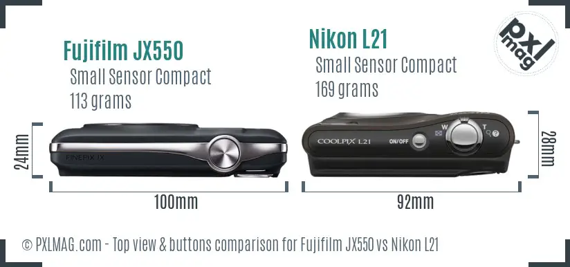 Fujifilm JX550 vs Nikon L21 top view buttons comparison