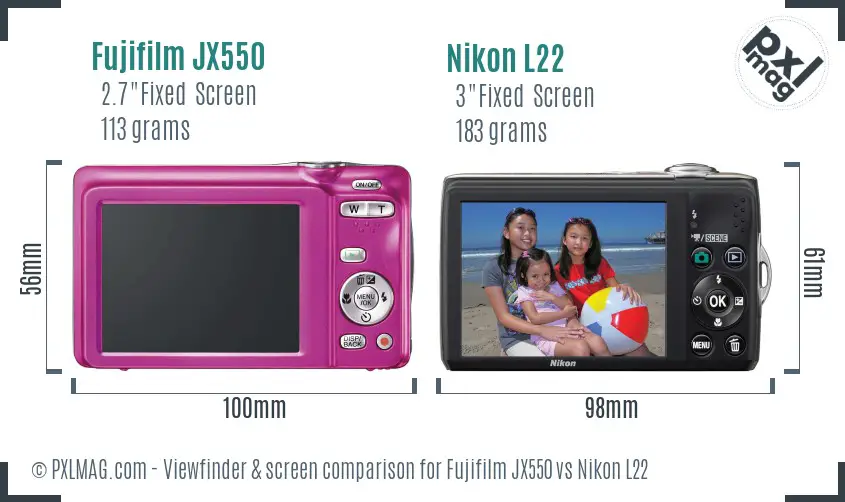 Fujifilm JX550 vs Nikon L22 Screen and Viewfinder comparison