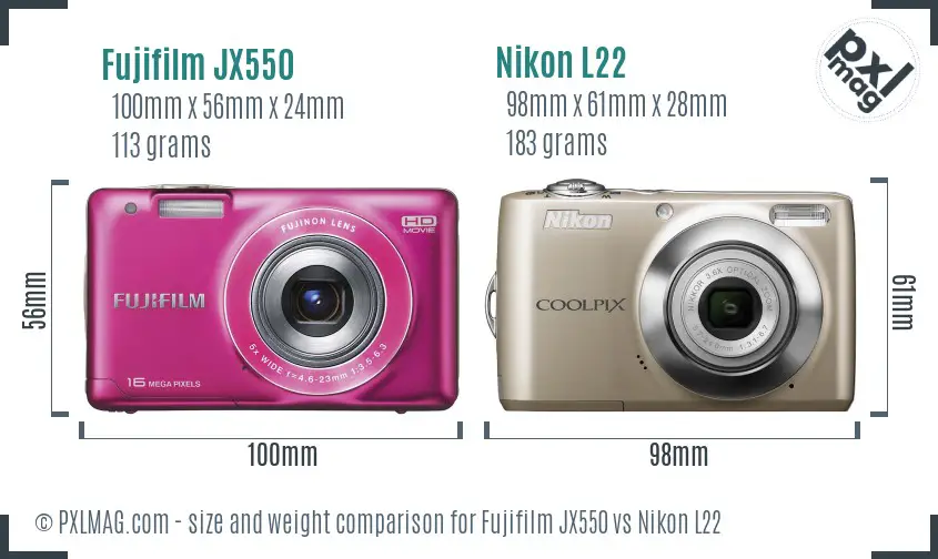 Fujifilm JX550 vs Nikon L22 size comparison