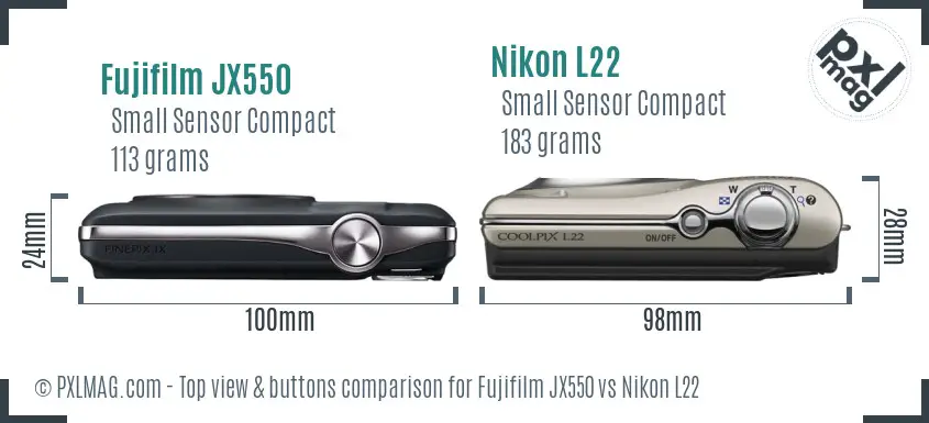 Fujifilm JX550 vs Nikon L22 top view buttons comparison