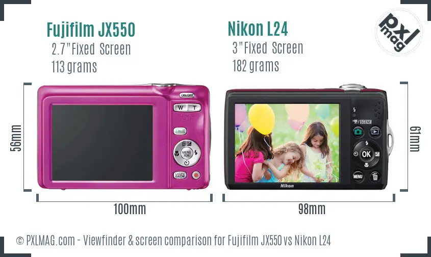 Fujifilm JX550 vs Nikon L24 Screen and Viewfinder comparison