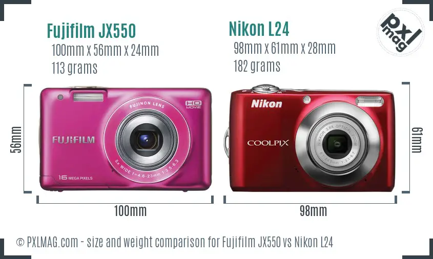 Fujifilm JX550 vs Nikon L24 size comparison