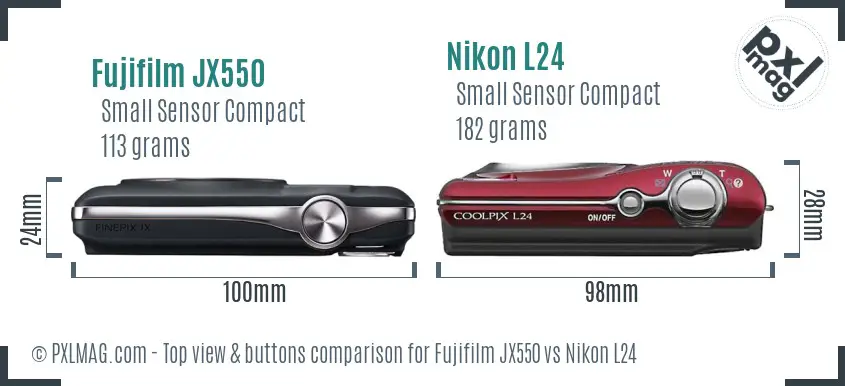 Fujifilm JX550 vs Nikon L24 top view buttons comparison