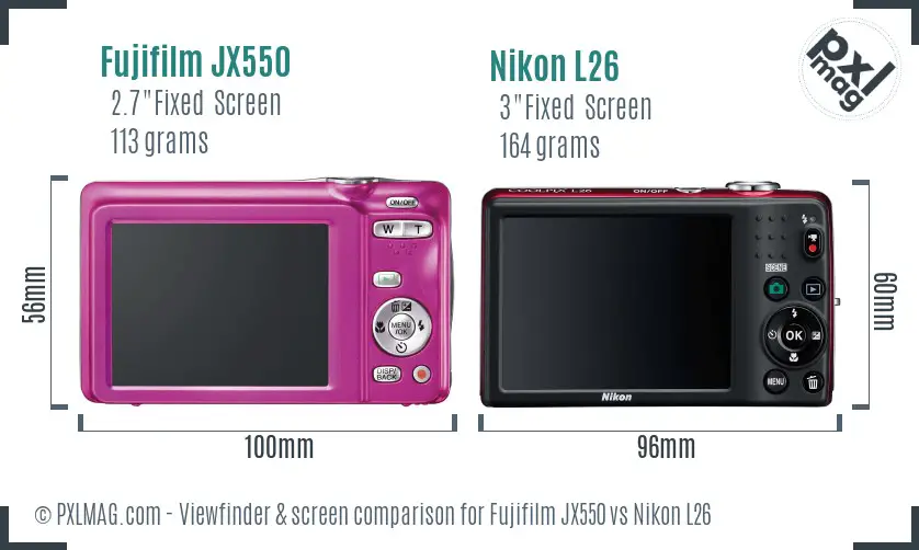 Fujifilm JX550 vs Nikon L26 Screen and Viewfinder comparison