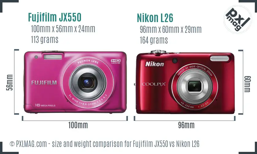 Fujifilm JX550 vs Nikon L26 size comparison