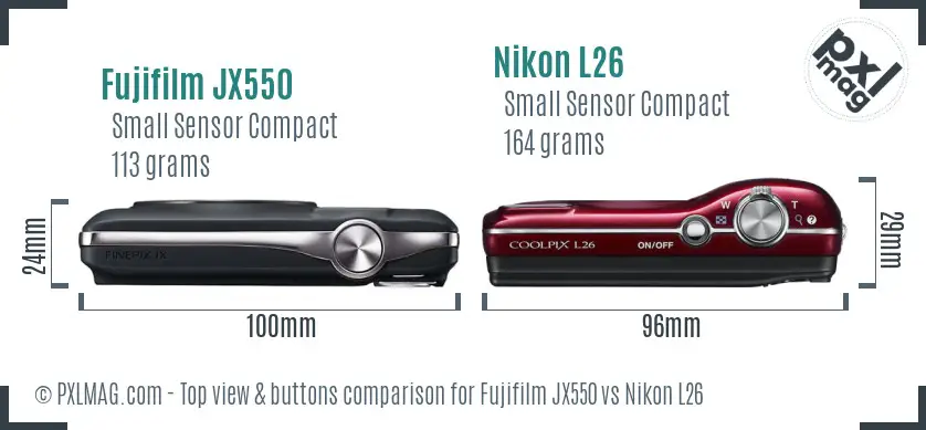 Fujifilm JX550 vs Nikon L26 top view buttons comparison