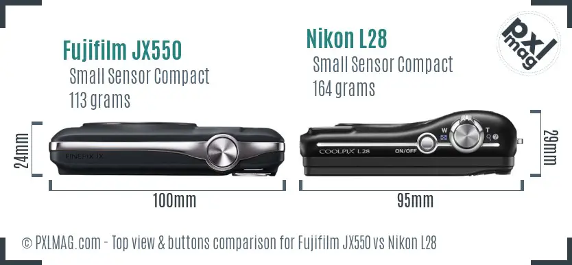 Fujifilm JX550 vs Nikon L28 top view buttons comparison Fujifilm JX550 vs Nikon L28 top view buttons comparison