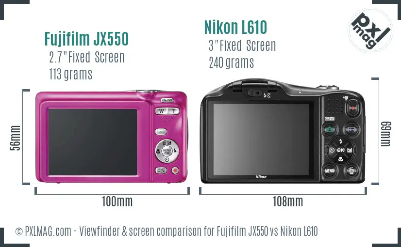 Fujifilm JX550 vs Nikon L610 Screen and Viewfinder comparison