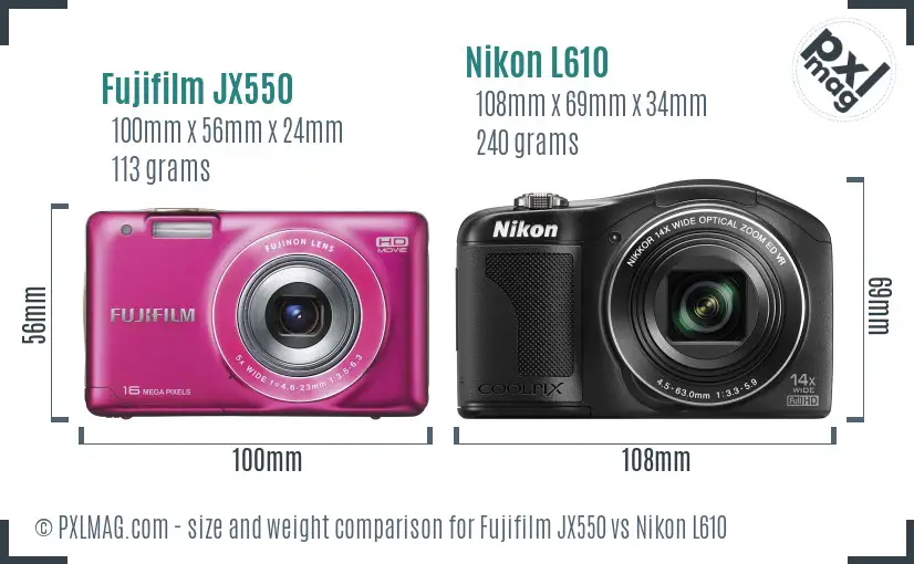 Fujifilm JX550 vs Nikon L610 size comparison