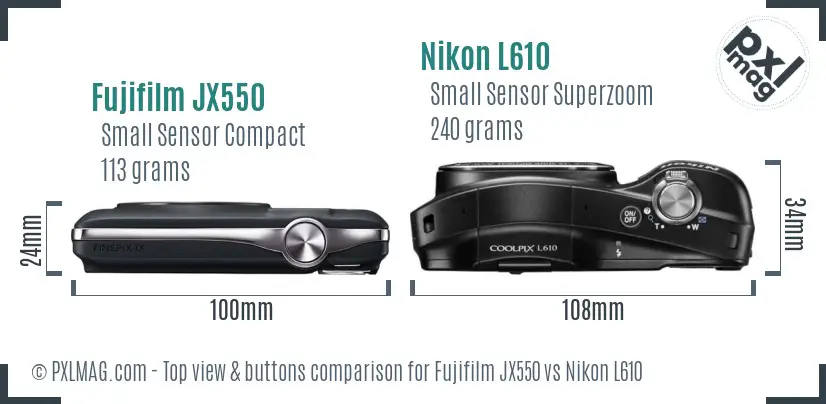 Fujifilm JX550 vs Nikon L610 top view buttons comparison