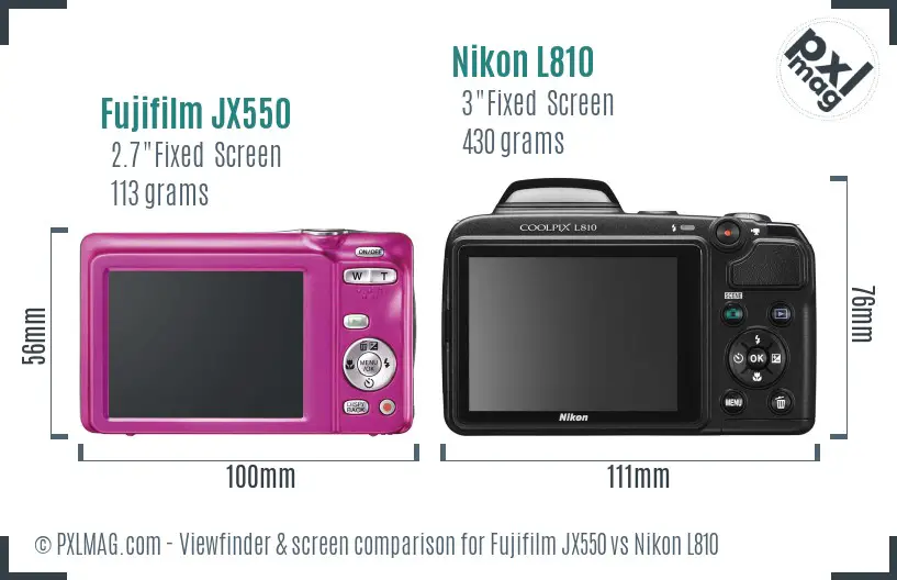 Fujifilm JX550 vs Nikon L810 Screen and Viewfinder comparison