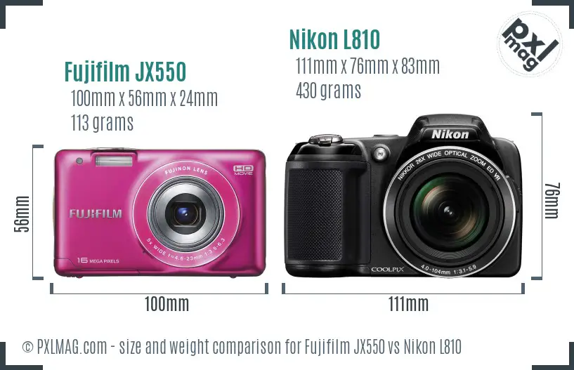 Fujifilm JX550 vs Nikon L810 size comparison