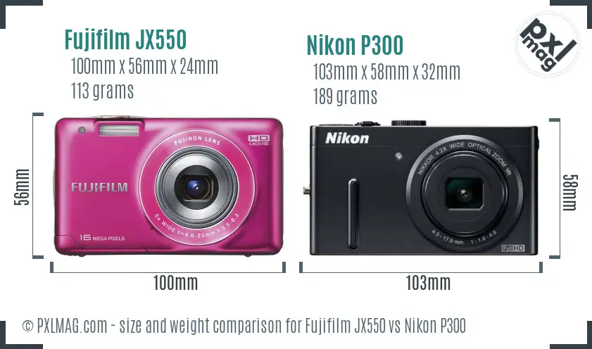 Fujifilm JX550 vs Nikon P300 size comparison