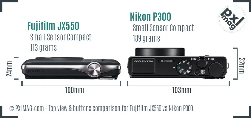 Fujifilm JX550 vs Nikon P300 top view buttons comparison