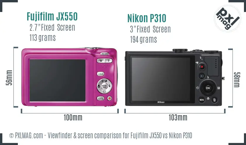 Fujifilm JX550 vs Nikon P310 Screen and Viewfinder comparison Fujifilm JX550 vs Nikon P310 Screen and Viewfinder comparison