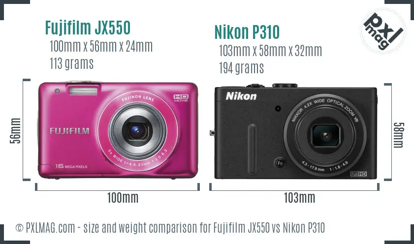 Fujifilm JX550 vs Nikon P310 size comparison Fujifilm JX550 vs Nikon P310 size comparison