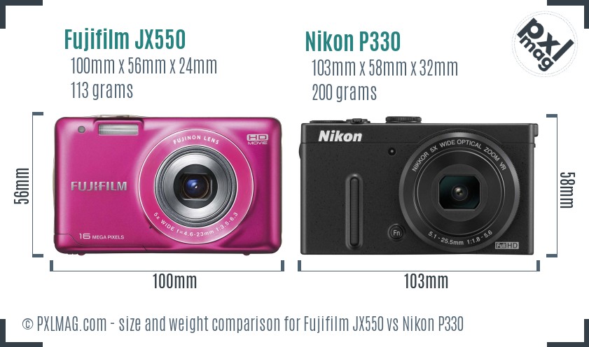 Fujifilm JX550 vs Nikon P330 size comparison