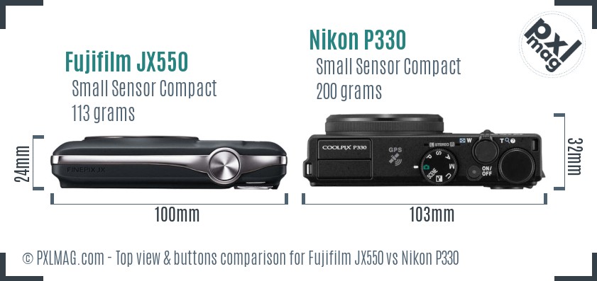 Fujifilm JX550 vs Nikon P330 top view buttons comparison