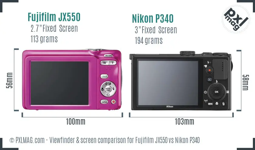 Fujifilm JX550 vs Nikon P340 Screen and Viewfinder comparison