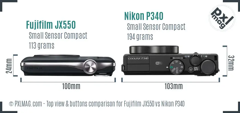 Fujifilm JX550 vs Nikon P340 top view buttons comparison