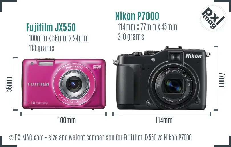 Fujifilm JX550 vs Nikon P7000 size comparison Fujifilm JX550 vs Nikon P7000 size comparison