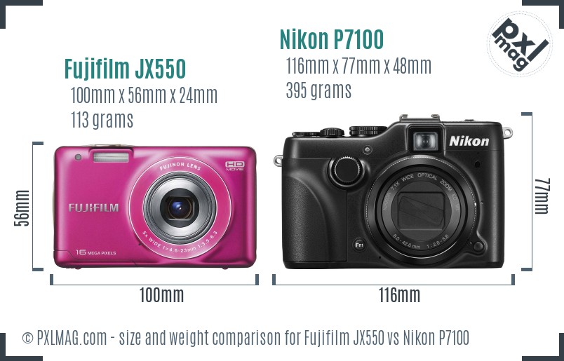 Fujifilm JX550 vs Nikon P7100 size comparison