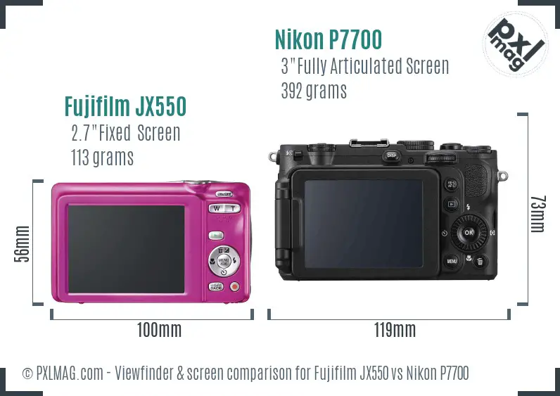 Fujifilm JX550 vs Nikon P7700 Screen and Viewfinder comparison
