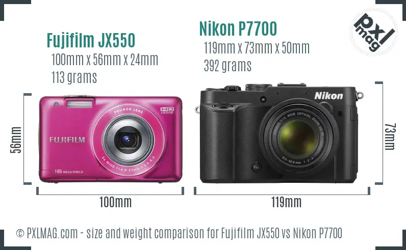 Fujifilm JX550 vs Nikon P7700 size comparison