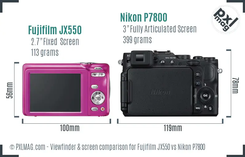 Fujifilm JX550 vs Nikon P7800 Screen and Viewfinder comparison