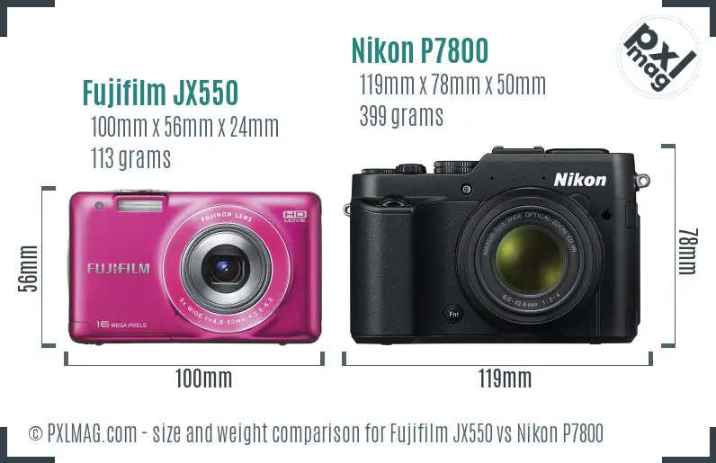 Fujifilm JX550 vs Nikon P7800 size comparison