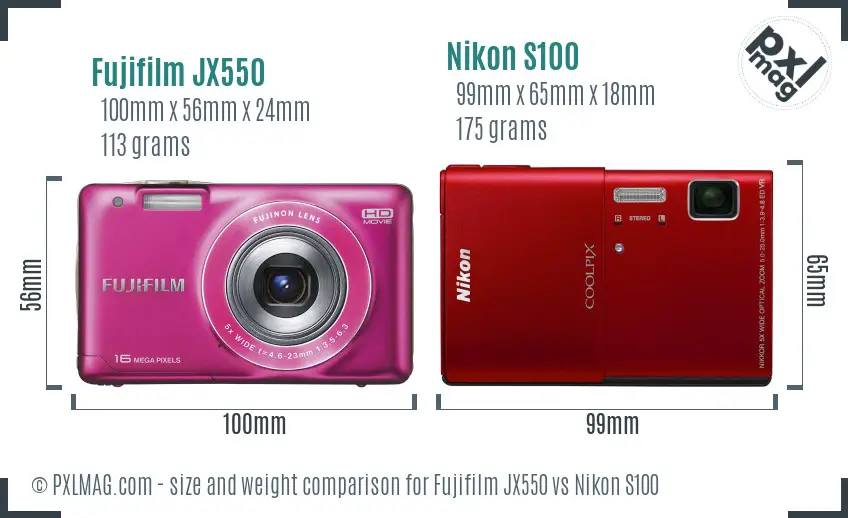 Fujifilm JX550 vs Nikon S100 size comparison