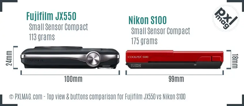 Fujifilm JX550 vs Nikon S100 top view buttons comparison