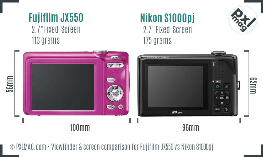 Fujifilm JX550 vs Nikon S1000pj Screen and Viewfinder comparison