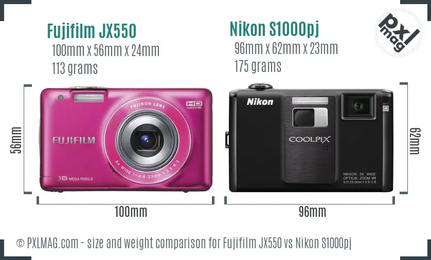 Fujifilm JX550 vs Nikon S1000pj size comparison