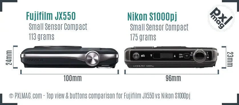 Fujifilm JX550 vs Nikon S1000pj top view buttons comparison
