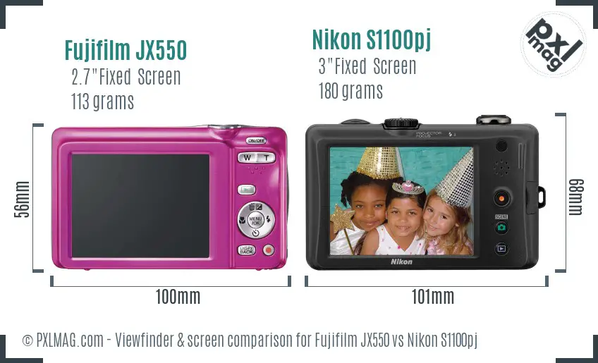 Fujifilm JX550 vs Nikon S1100pj Screen and Viewfinder comparison