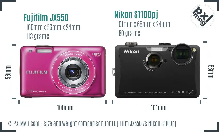 Fujifilm JX550 vs Nikon S1100pj size comparison