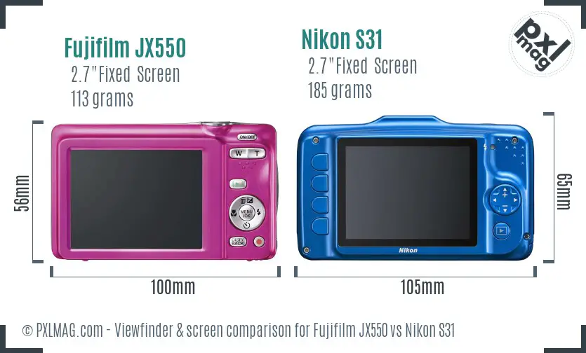 Fujifilm JX550 vs Nikon S31 Screen and Viewfinder comparison Fujifilm JX550 vs Nikon S31 Screen and Viewfinder comparison