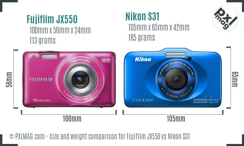 Fujifilm JX550 vs Nikon S31 size comparison Fujifilm JX550 vs Nikon S31 size comparison