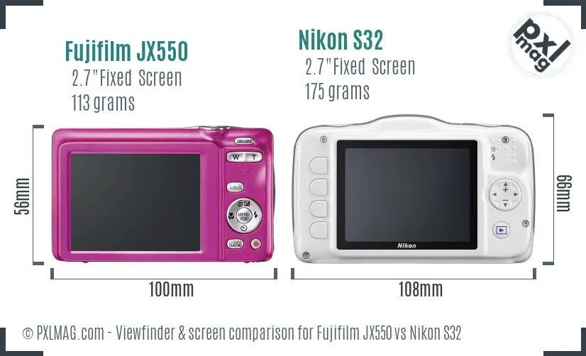 Fujifilm JX550 vs Nikon S32 Screen and Viewfinder comparison