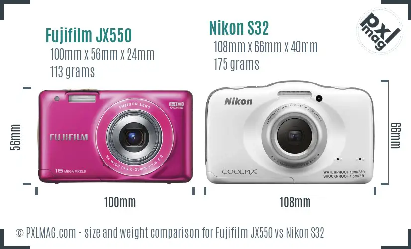 Fujifilm JX550 vs Nikon S32 size comparison