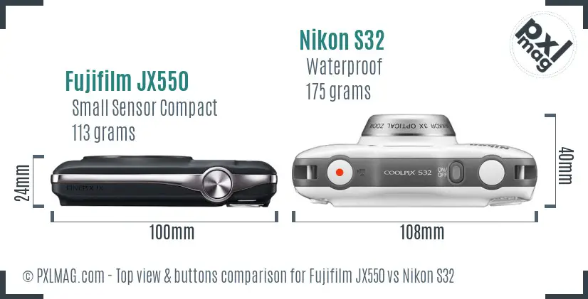 Fujifilm JX550 vs Nikon S32 top view buttons comparison