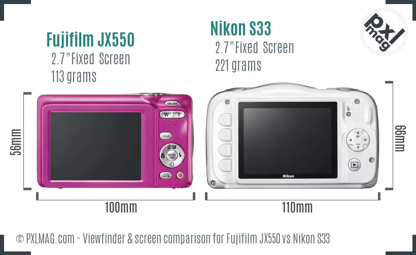 Fujifilm JX550 vs Nikon S33 Screen and Viewfinder comparison