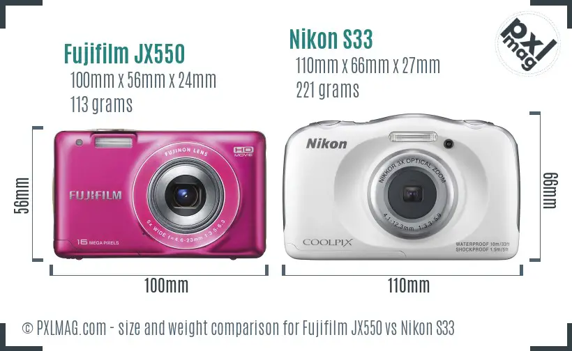 Fujifilm JX550 vs Nikon S33 size comparison