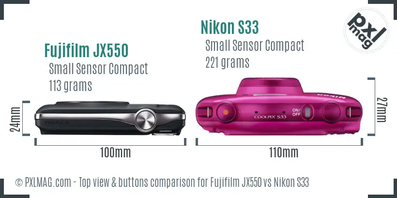 Fujifilm JX550 vs Nikon S33 top view buttons comparison